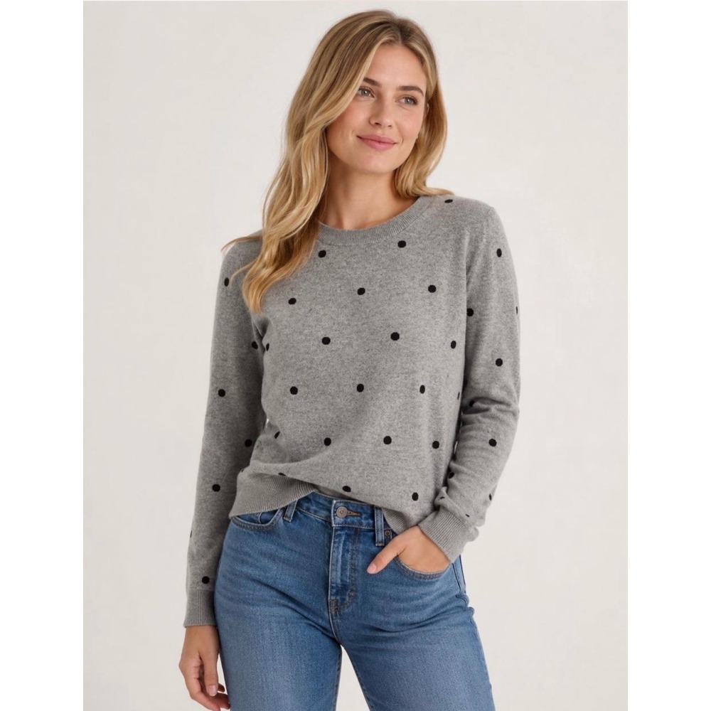 J.Crew Womens Gray Polka Dot 100% Cashmere Crewneck Sweater Size M
